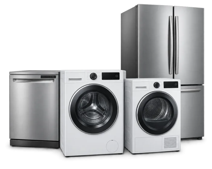 A dishwasher, washing machine, dryer and refrigerator